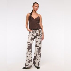 Abercrombie & Fitch Cow Print Baggy Bootcut Jeans Size 34L Mid Rise